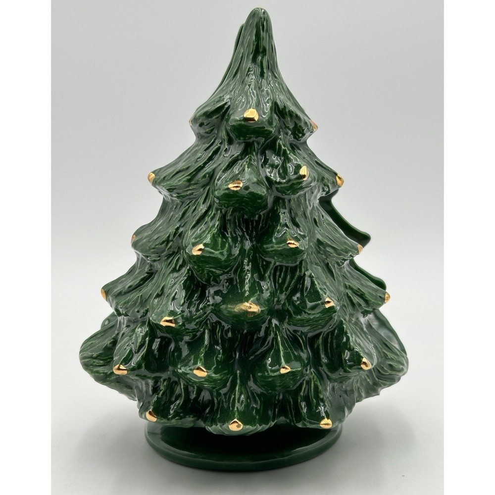 Holland Mold Ceramic Christmas Tree Napkin Card Holder Green w/Gold